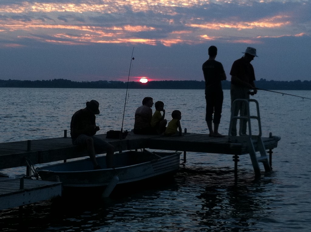The 'small picture' of civilization: members of my family, fishing from the dock. September 2015.